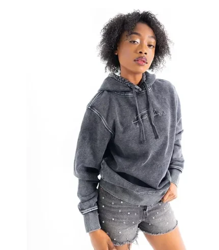 FUBU Women's Signature Logo Utility Hoodie Washed Grey (1)