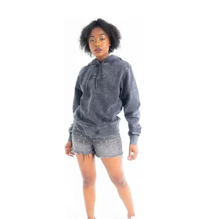 FUBU Women's Signature Logo Utility Hoodie Washed Grey (7)