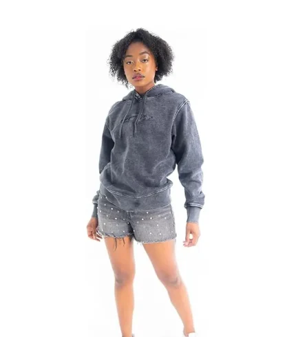 FUBU Women's Signature Logo Utility Hoodie Washed Grey (7)