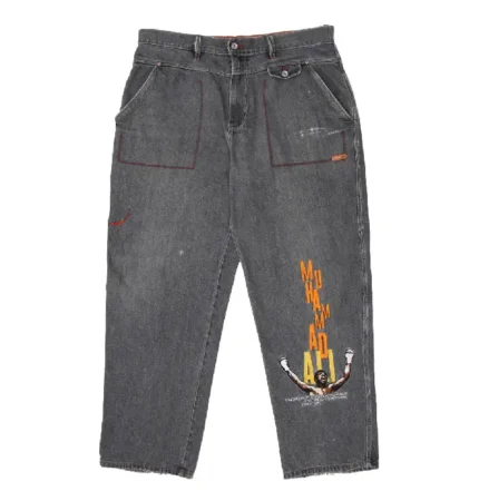 Mens Y2K Muhammad Ali Embroidered Platinum Fubu Jeans (1)