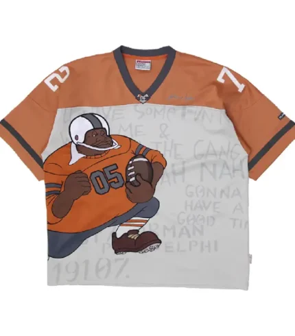 Vintage Platinum Fubu Fat Albert Football Shirt Orange Beige (1)