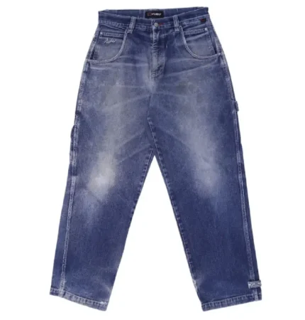 Y2K Mens FUBU Denim Jeans Washed Blue Straight Fit Embroidered 34 (1)