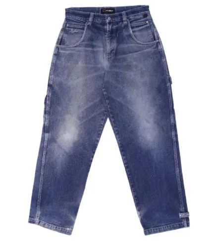 Y2K Mens FUBU Denim Jeans Washed Blue Straight Fit Embroidered 34 (1)