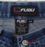 Y2K Mens FUBU Denim Jeans Washed Blue Straight Fit Embroidered 34 (2)