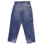 Y2K Mens FUBU Denim Jeans Washed Blue Straight Fit Embroidered 34 (4)