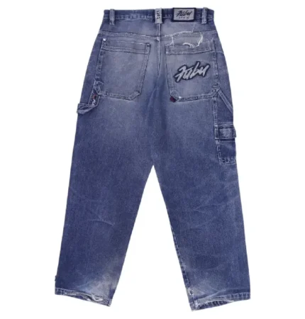 Y2K Mens FUBU Denim Jeans Washed Blue Straight Fit Embroidered 34 (4)