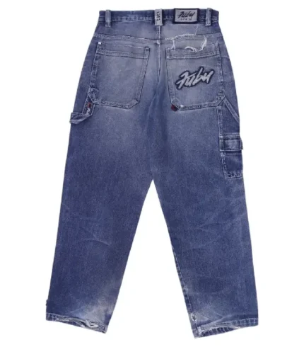 Y2K Mens FUBU Denim Jeans Washed Blue Straight Fit Embroidered 34 (4)