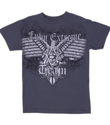 Y2K Mens FUBU T Shirt Gray Graphic Print Crew Neck Cotton (1)